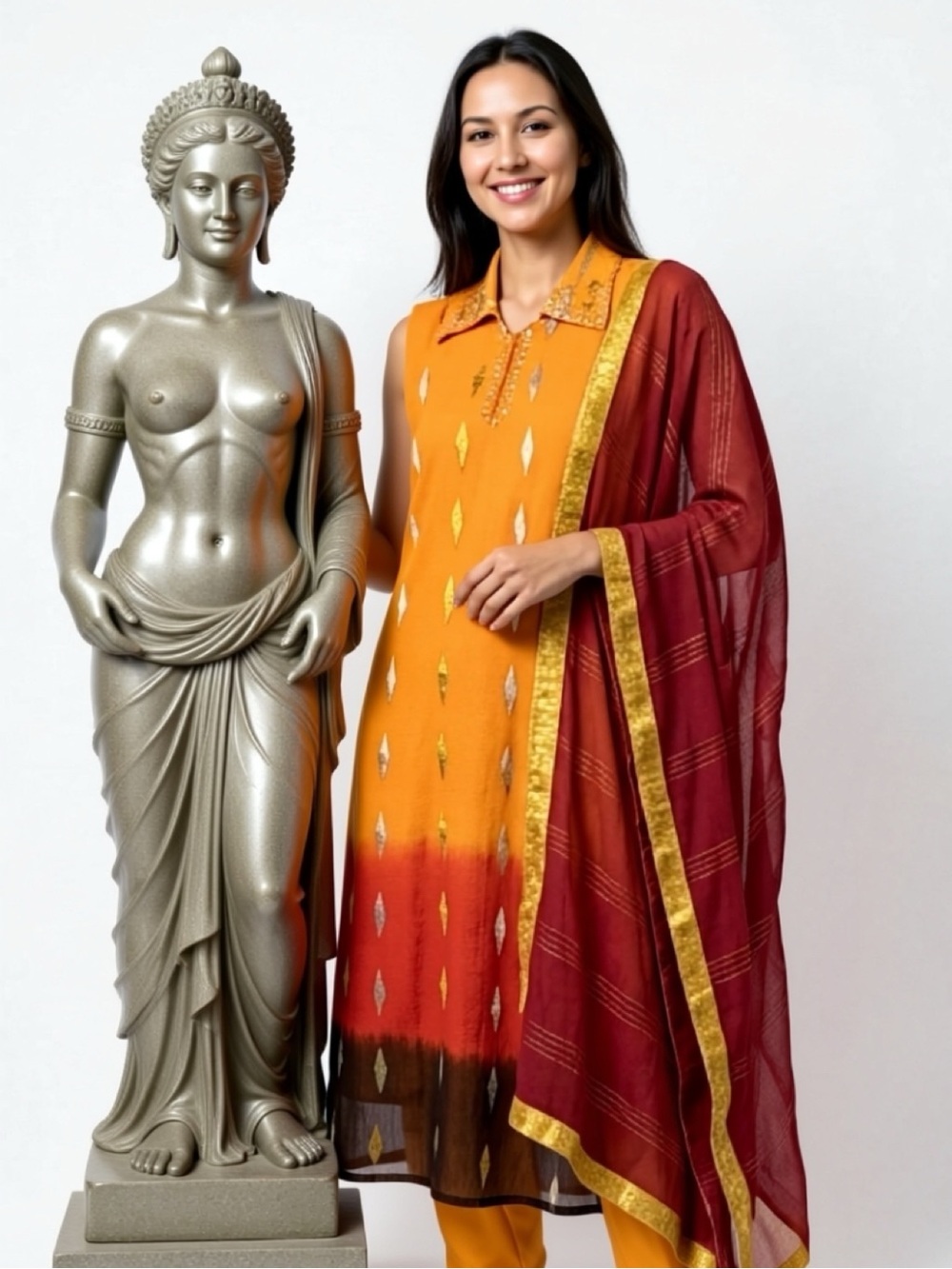 Bright Orange and Maroon Ethnic Kurta Set